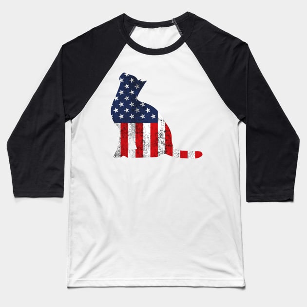American Flag Cat Baseball T-Shirt by EpicMums
